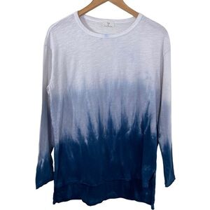 T.La Anthropologie Tie Dye/Dip Dye Tee Blue White Hi-Lo Hem 100% Cotton Sz S